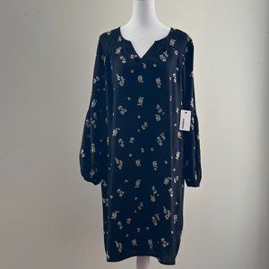 NWT Sonoma Black & Beige Floral Dress w/Long Sleeves Size M
